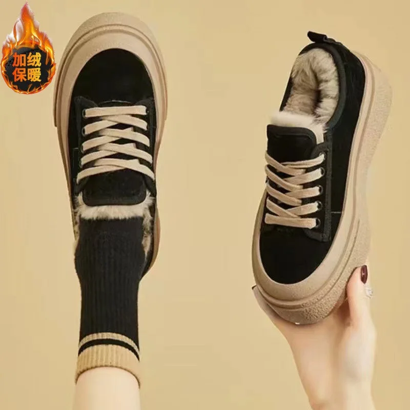Small Niche Women's Shoes,Cold Resistant and Warm Cotton Shoes,2026 Winter New Item with Plush Versatile Thick Soled Board Shoes
