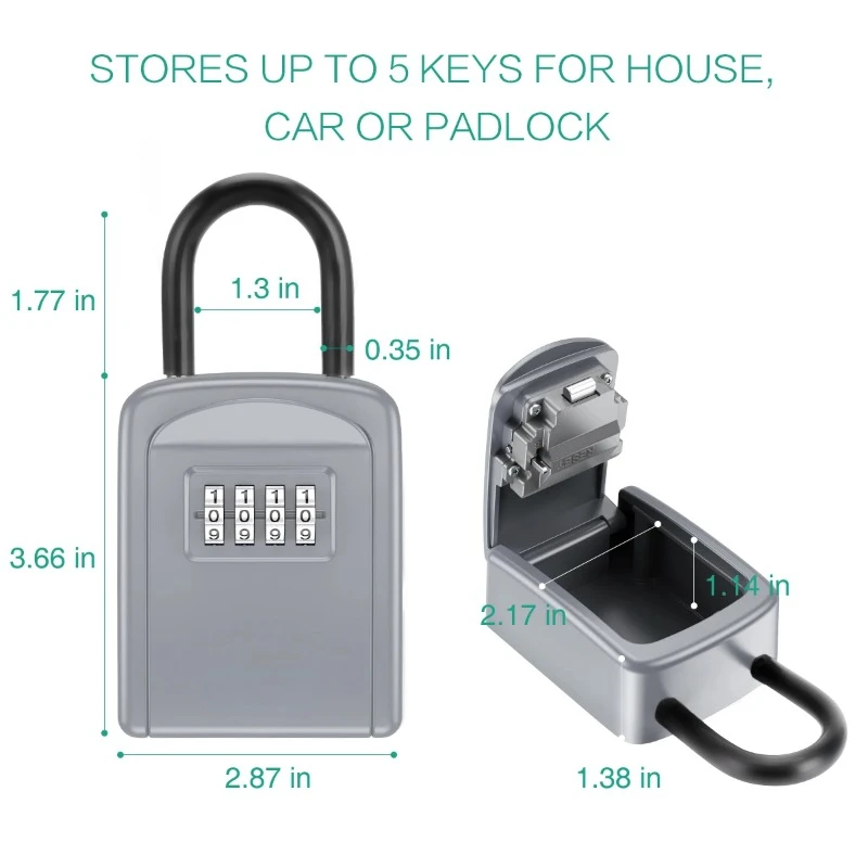 Zinc Alloy Hook Key Box 4 Digit Combination Password Safe Weatherproof Key Safe Security Storage Box