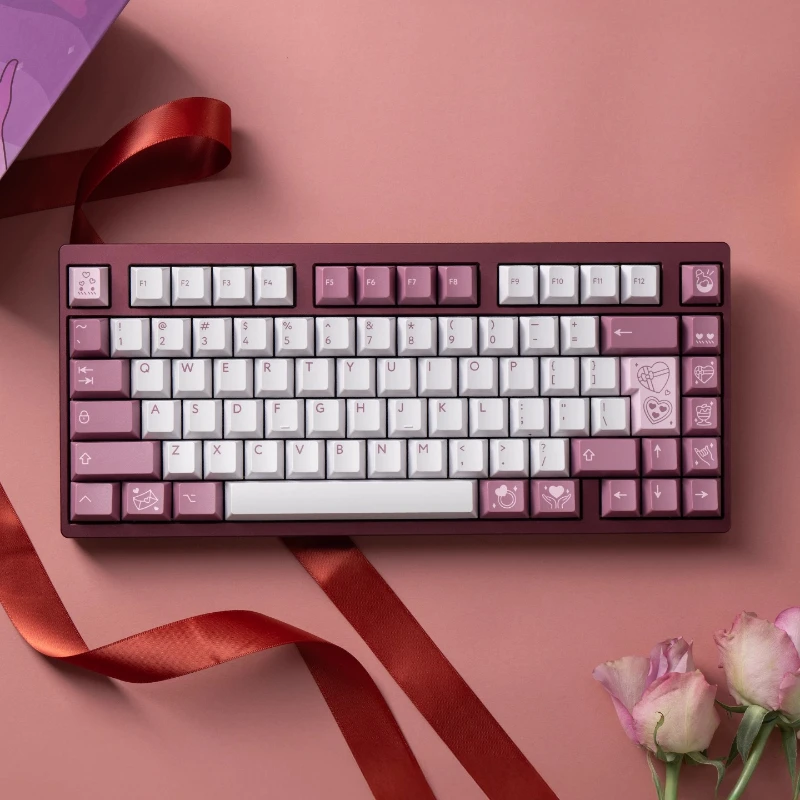 Keycaps PBTfans Blush ABS Keyboard Mekanik Kustom Dua Warna MX Keycaps Pink Lucu Manis Keycaps Cheery Factory Height