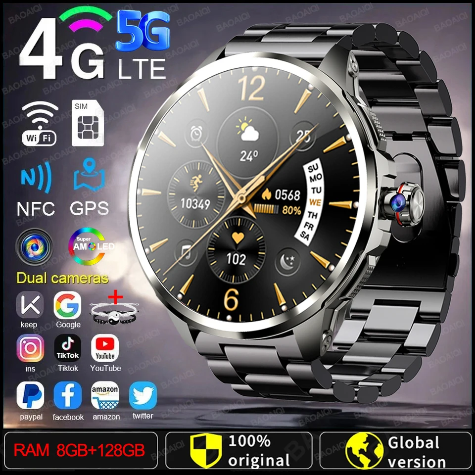 

5G/4G Full Network Smart Watch 1.95 inch 720*720 Big Screen HD 8GB+128GB RAM Video Call Smartwatch Google Play WIFI GPS Sim Card