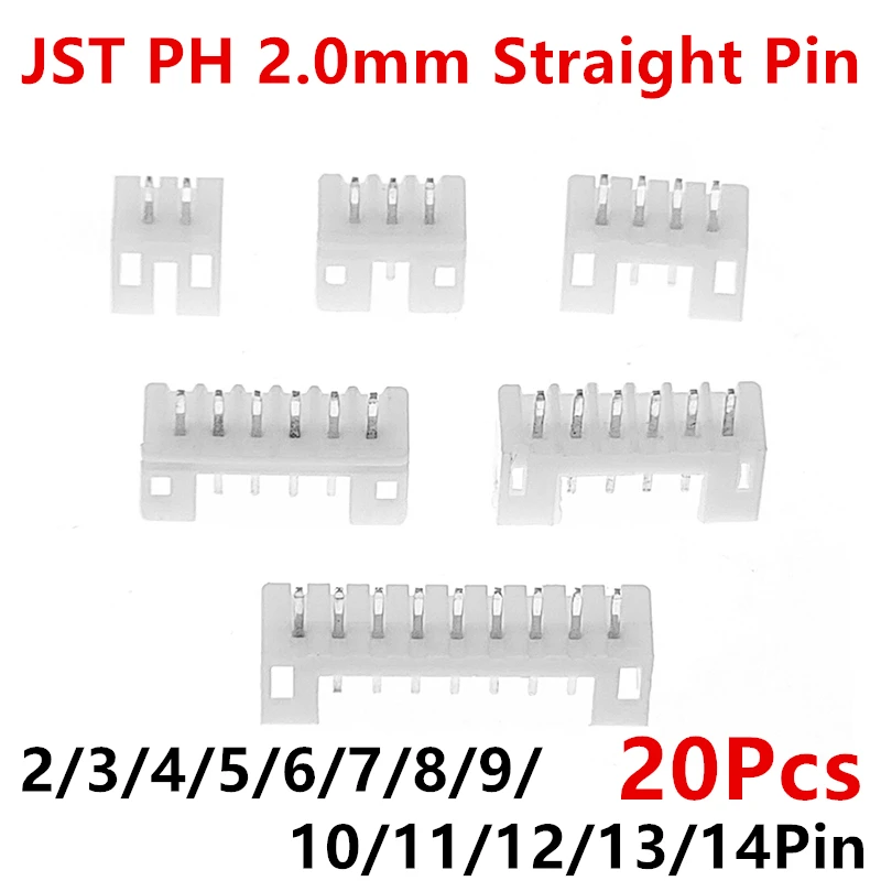 20Pcs JST PH 2.0mm 2P 3P 4P 5P 6P 7P 8P 9P 10P 11P 12P 13P 14Pin Header Male Material PH 2.0 Connectors Leads PH-A Straight Pins