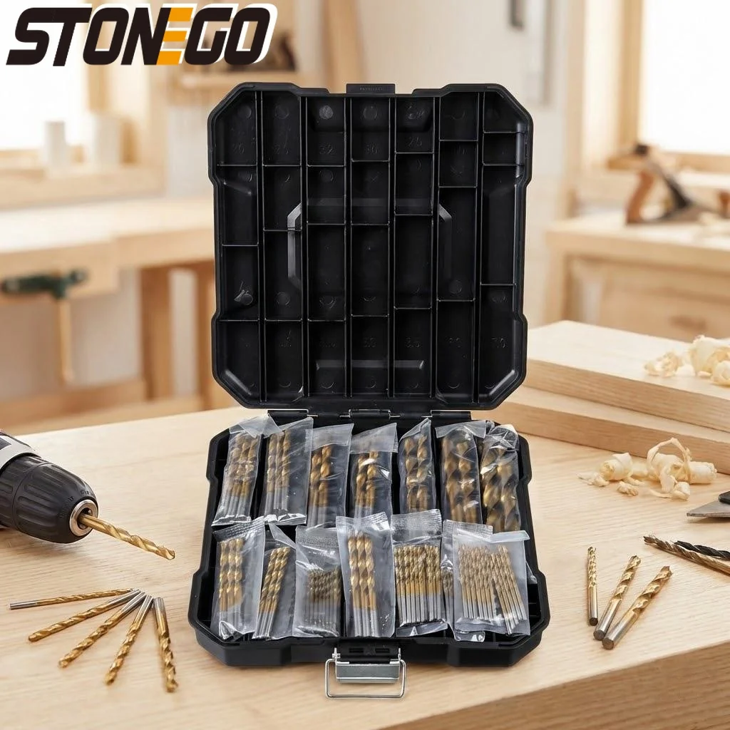 

Titanium Coated Straight Shank Twist Drill Bits Set 99 Pieces for Wood Metal Plastic High Speed Drilling Kit