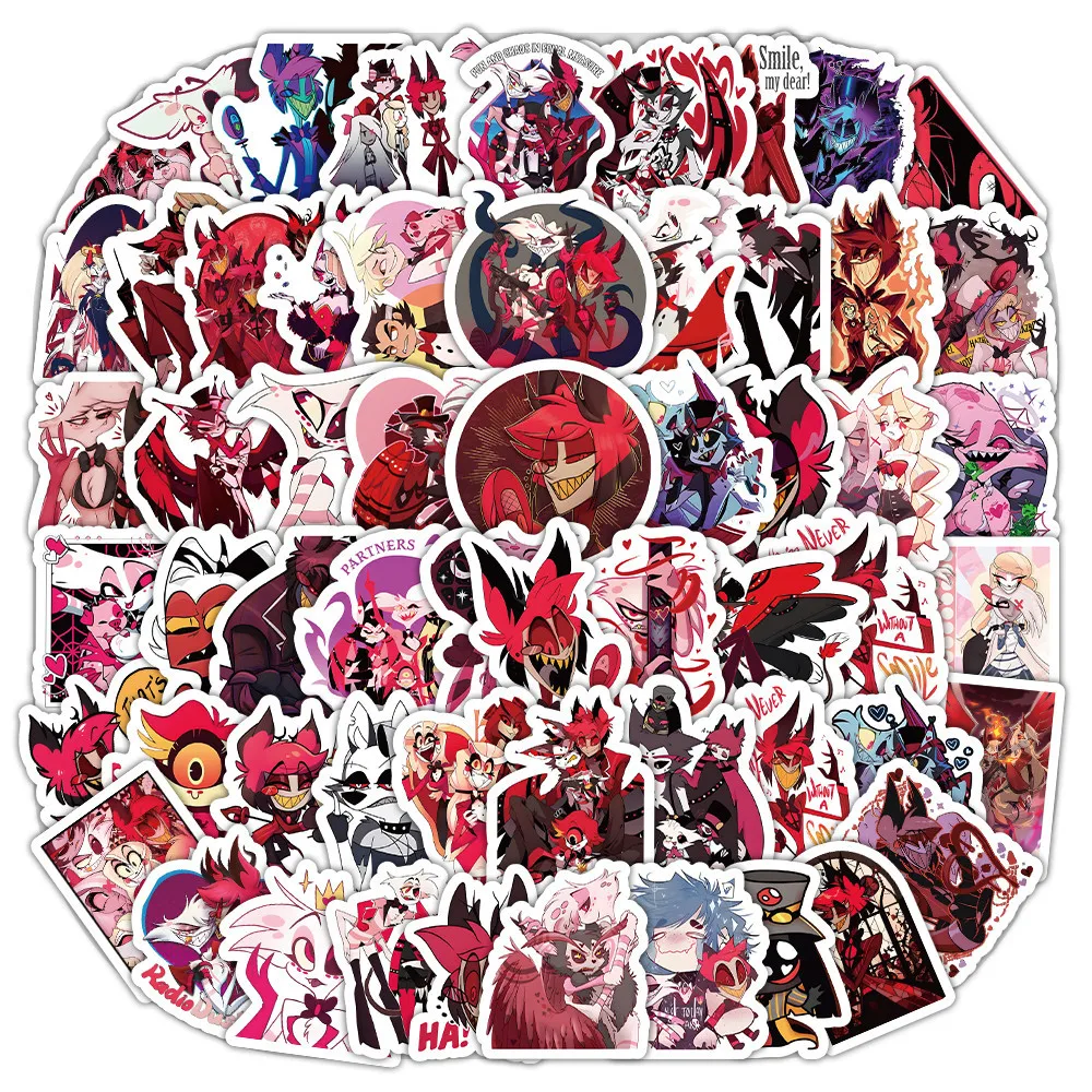 100PCS Anime Hazbin Hotel Waterproof Graffiti Stickers for Helmet Bicycle Hand Account Pencil Case Decals LanLanStickersWorld