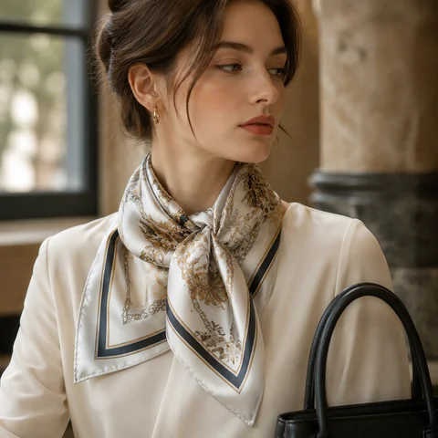 Custom Silk Scarf Personalized Logo Print Square Scarf for Women Fashion Neck Hair Bag Twilly Gift
