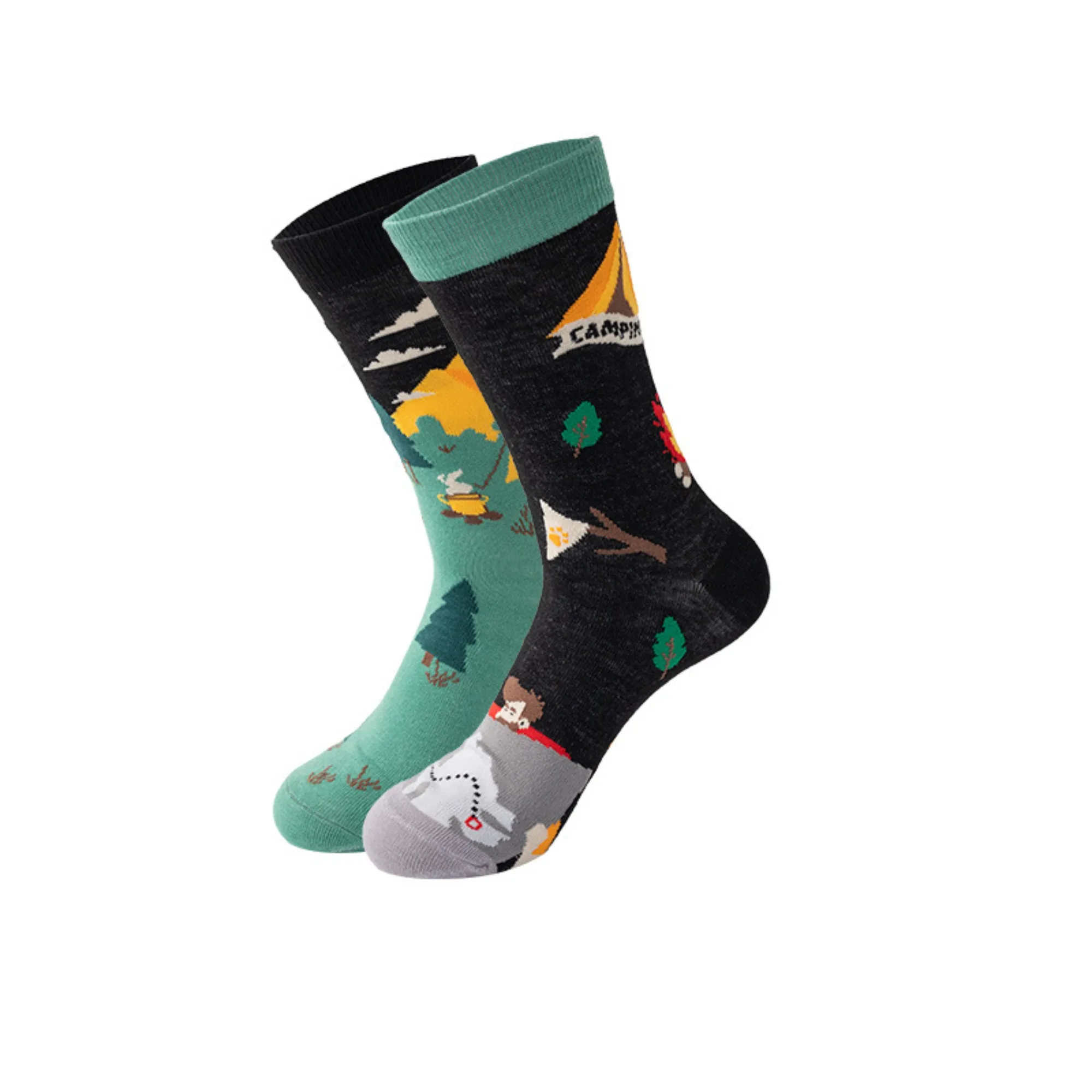 1/5 Pairs Unisex Crew Socks All Season Anti-Bacterial Breathable Cotton Polyester Blend Socks Original Design Mix Match Socks
