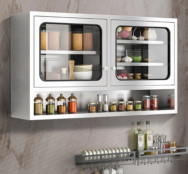 

Stainless steel, kitchen, hanging cabinets, walls, walls, storage