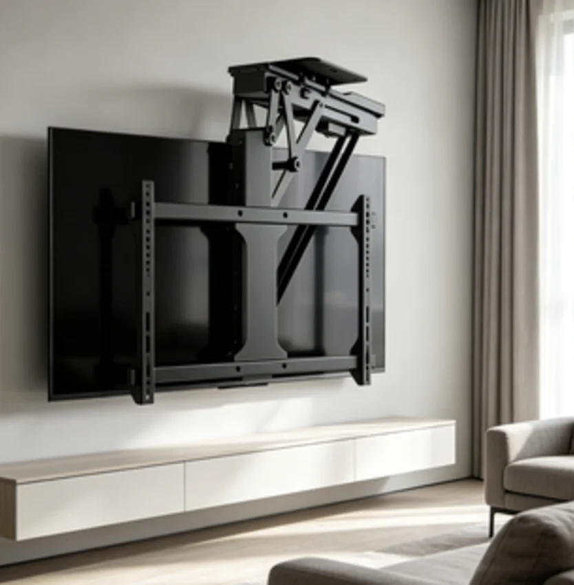 Motorized Remote Control TV Ceiling Mount Adjustable Retractable Flip down Bracket for Sloped Pitched Roof Screen Holder