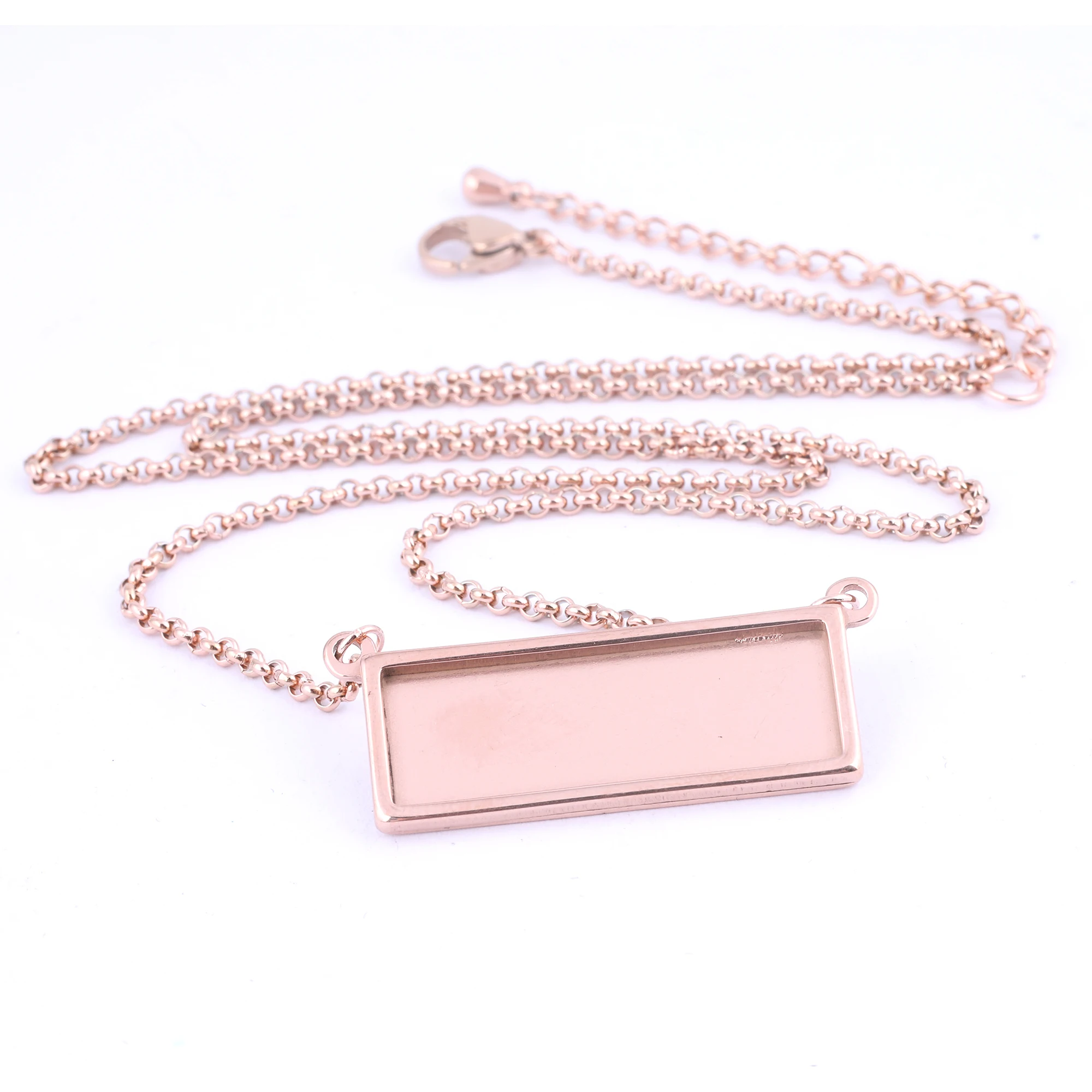5pcs 56cm Long Chain Pendant Necklace Bezel Setting Blanks Fit 10x30mm Rectangle Cabochon Base Trays Diy Jewelry Accessories