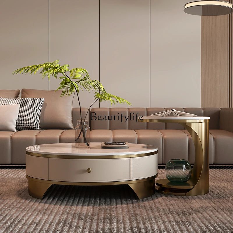 

Light luxury rock plate coffee table Italian minimalist style large apartment modern simple round coffee table