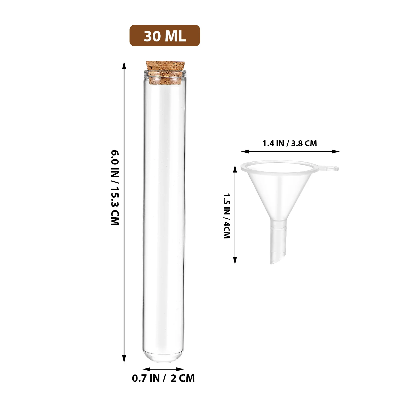 

16Pcs Glass Test Tubes Cork Stoppers Clear Sealing Bottles Funnel for Scientific Experiments Candy Bath Salt DIY Drifting