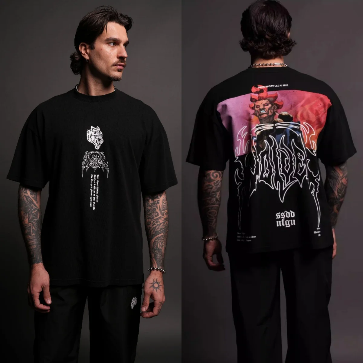 2026 GYM Ghost Wolf Head Street Fighter Cotton Loose-Fitting Flowy Fitness Short-Sleeved T-Shirt