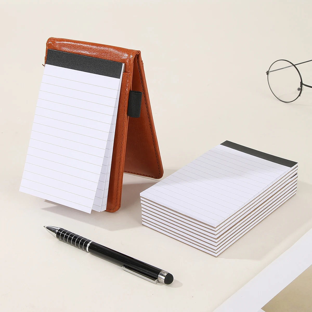 Mini Flap Pocket PU Notebook Waterproof Hard Cover Lined Notepad Stylish Daily Use Office Meeting Memo Diary Pencil Bag Pen Set