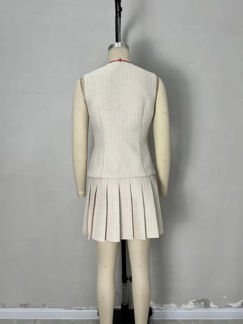 Elegante Grid Print 2-teilige Sets Frauen Outfit Sommer Kleidung Frauen Ärmelloses Top Mini Rock Sets OL Stil Zwei Stücke Kleid Sets