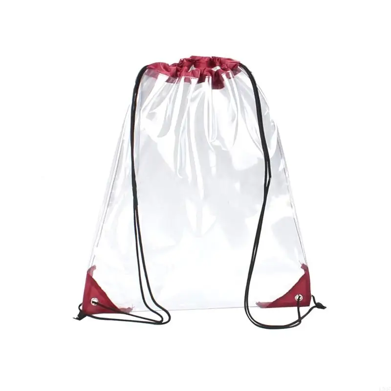 L93C New Transparent Drawstring Backpack School Tote Gym Bag Sport Pack