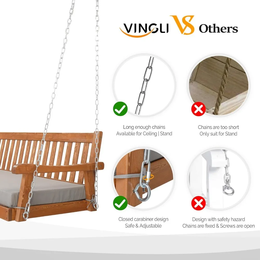 6 FT Upgraded Pine Wood Porch Swing Daybed, Heavy Duty Porch Bench Swing with 880 LBS Adjustable Chains, Patio Porch Swing for