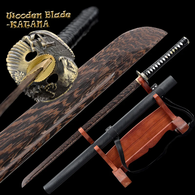 

High Quality Wooden Sword, Ninja's Sword, Japanese Katana, Training Sword, Log Wood Blade, Saya With Strap, Metal Fittings