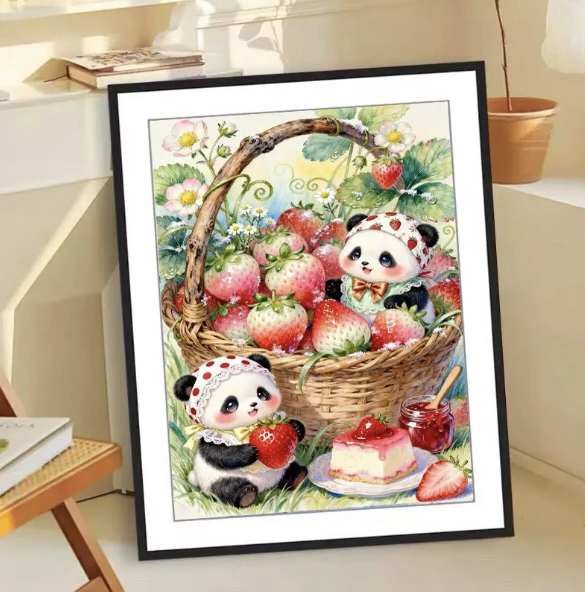 

Набор для вышивания крестиком 9ct 65X85см с мультяшными пандами и клубникой, готовый к использованию, для рукоделия, с нитками и иглой