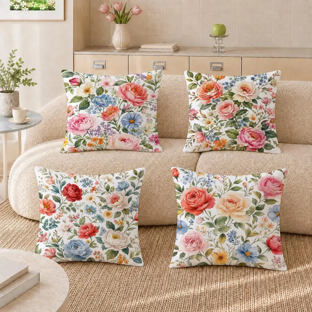 Watercolor-style floral design Cushion Cover Pillowcase Sofa Living Room Home Gift Office Decor Protective Covers