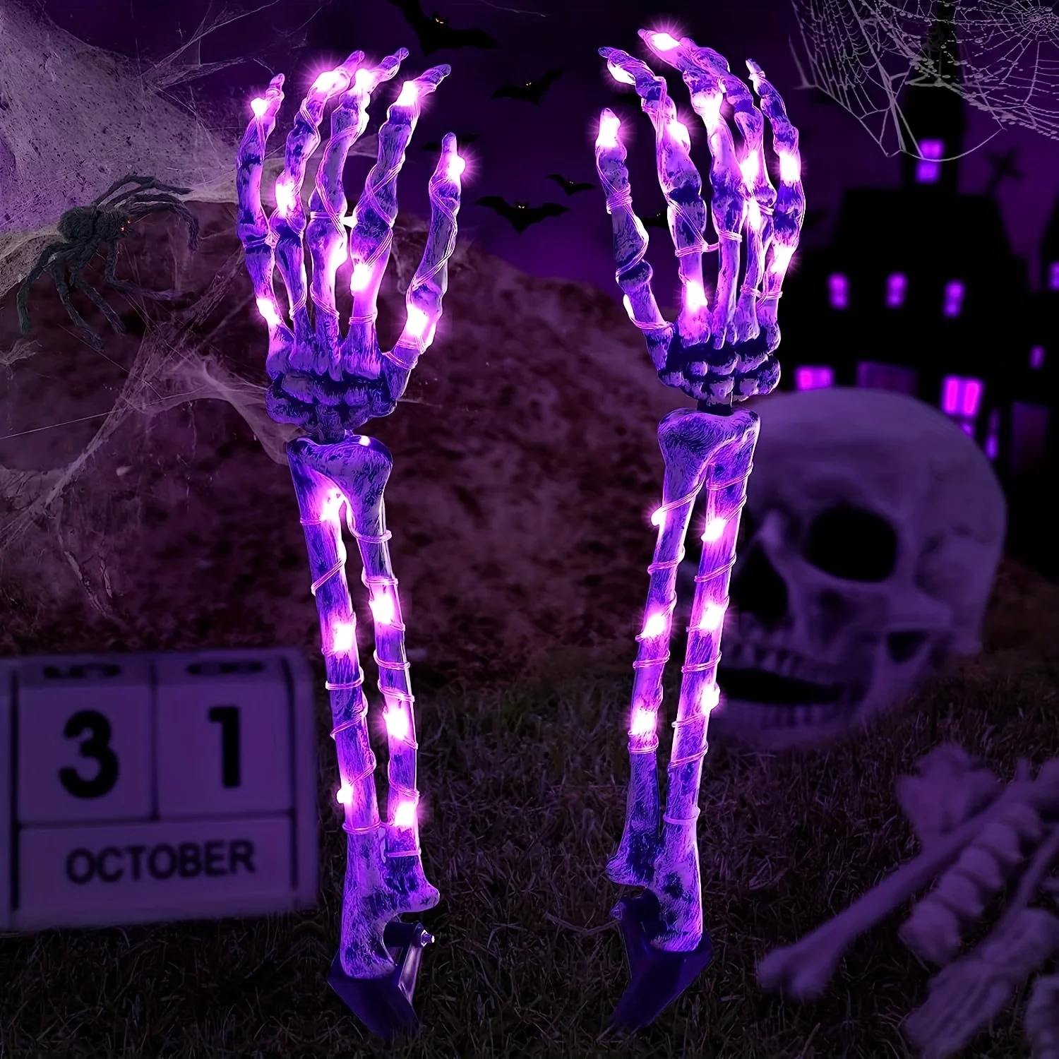 Gothic Crawling Skeleton Hand Solar Stake Lamps, Luminous LED Skeletal Arms Decor Lights, Novelty Scary Outdoor Halloween Decor