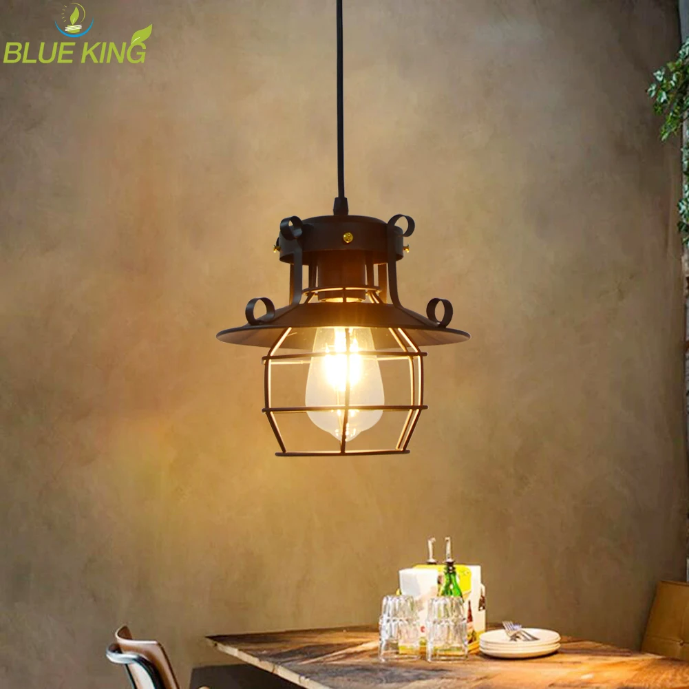 

Retro Industrial Pendant Lights E27 Hanging Lamp Iron Indoor ceiling Lighting Lustre Bedroom Vintage Metal Cage Fixture Light