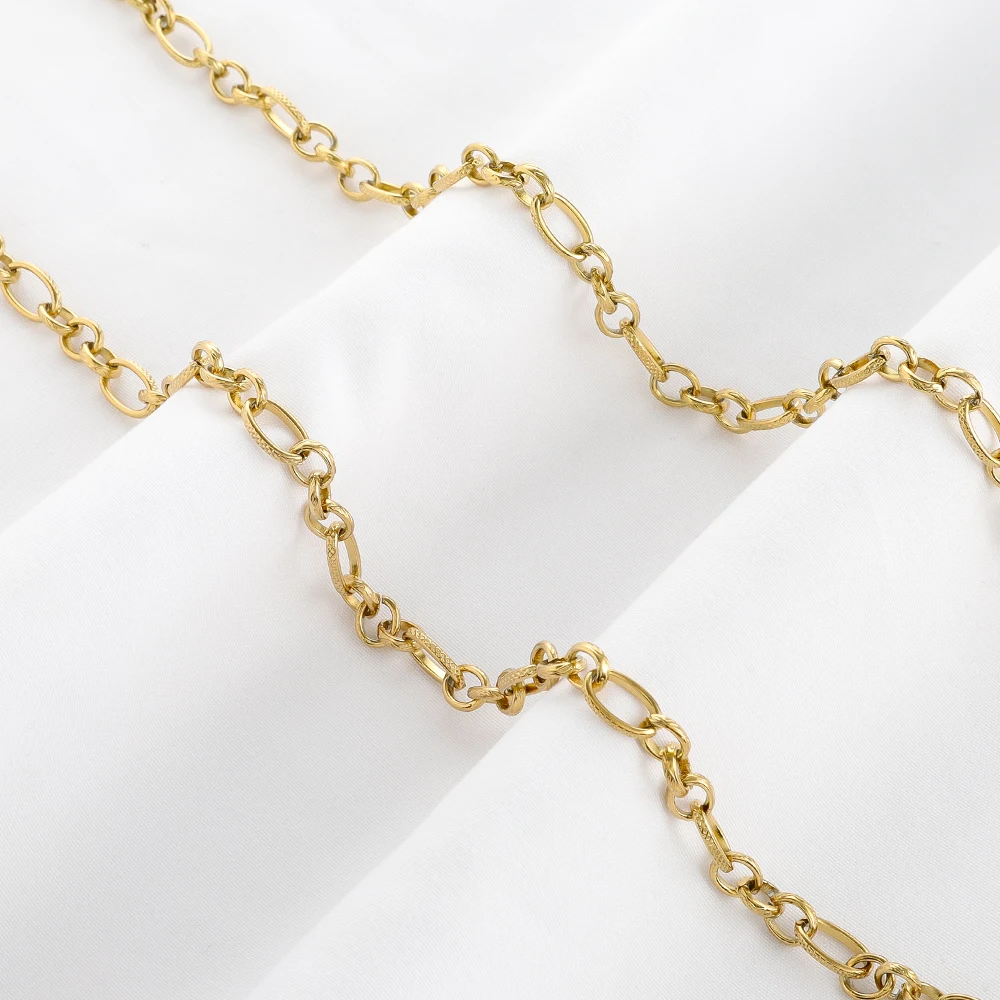 Stainless Steel Textured Long and Short Chain Heavy Chunky Twisted Oval Link Rolo Chain Bulk For Diy Necklace Jewelry Making