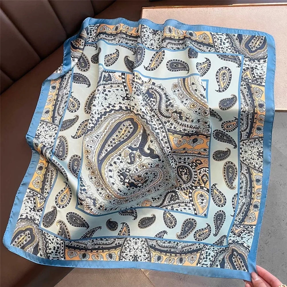 

Lightweight 70x70cm Square Silk Scarf Elegant Lemon Print Yellow Neck Scarf Spring Summer Head Wrap Hair Band for Women