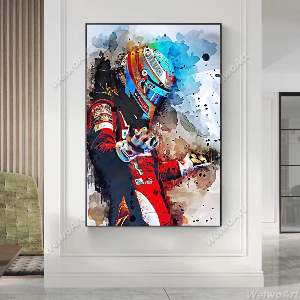 Fernando Alonso F1 Posters Racing Car Wall Art Prints Formula 1 Painting Motorsport Picture for Living Room Decor Mural