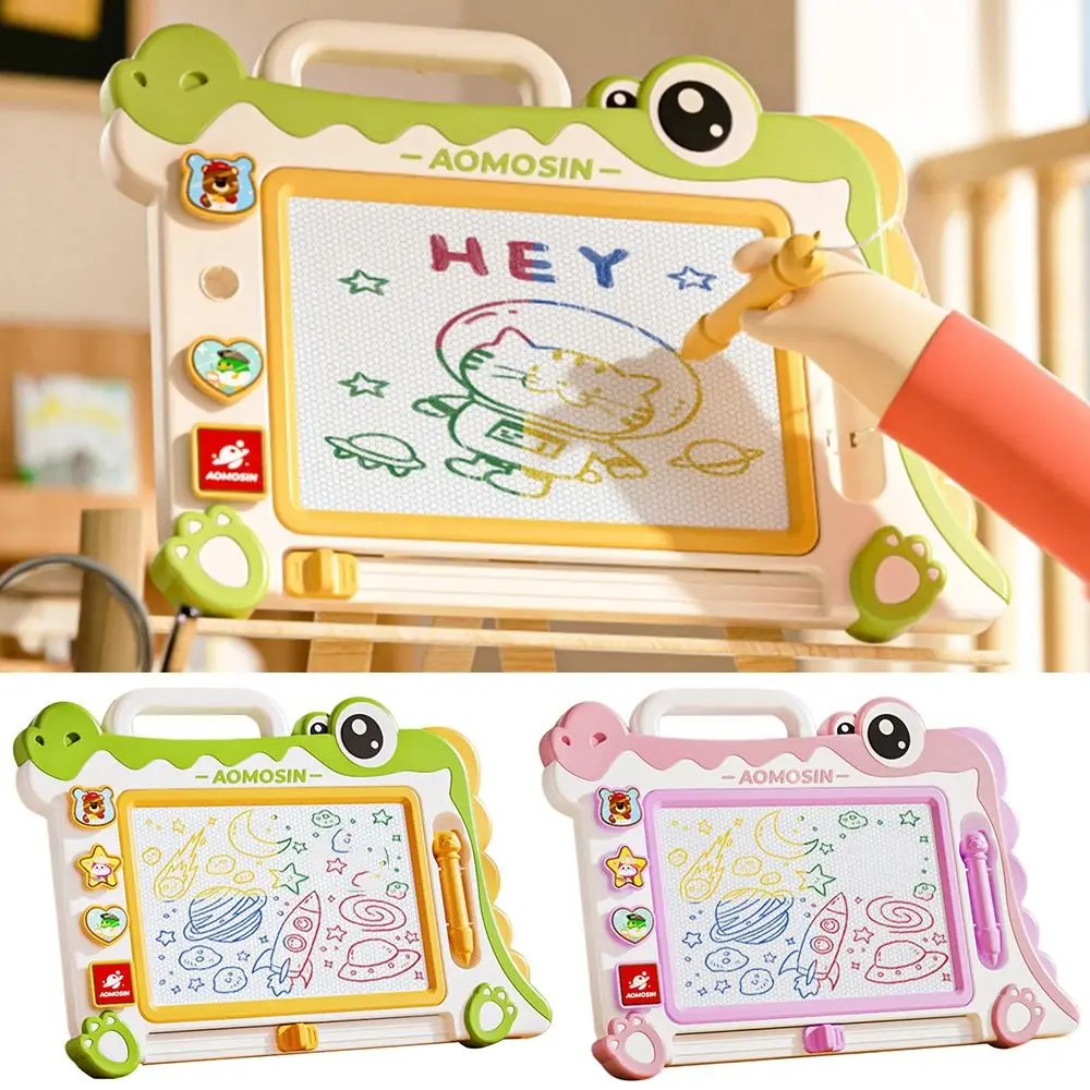 Reusable Cartoon Dinosaur Drawing Pad Plastic Pink Green Magnetic Board 1 Pen 4 Stamps Doodle Board 's Drawing