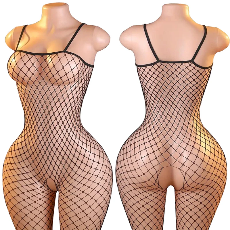Off Shoulder Open Crotch Underwear Babydolls Fishnet Hollow Bodystocking Sexy Crotchless Lingerie Women Erotic Baby Doll Dresses