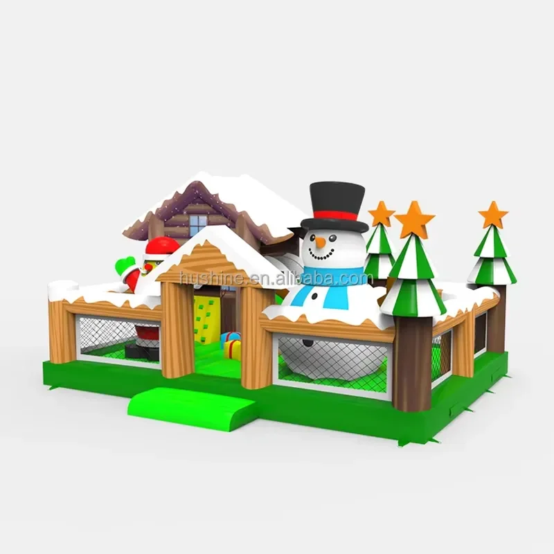 Commercial Kids Bouncy Jumping Castle Amusement Park Combo Slide Fun City Christmas Santa Snowman Inflatable Playground