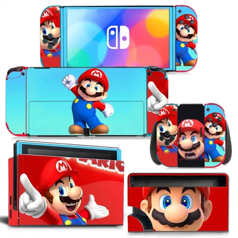 Super mario dos desenhos animados interruptor adesivos para interruptor oled à prova dwaterproof água pvc adesivo moda console de jogo acessórios filme proteção completo