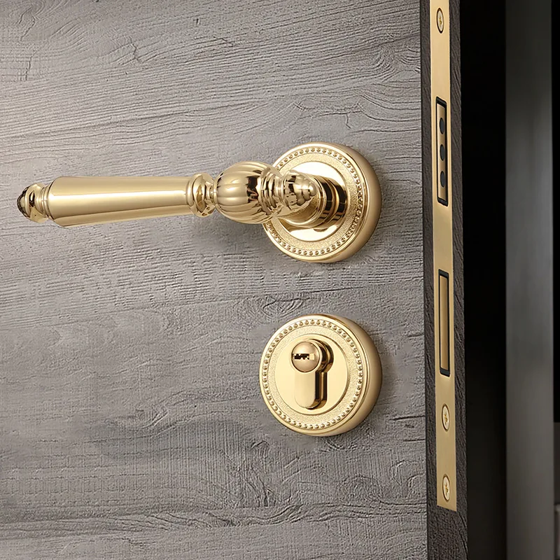 American gold door lock, indoor bedroom split room door lock, wooden door handle, light luxury magnetic suction silent lock