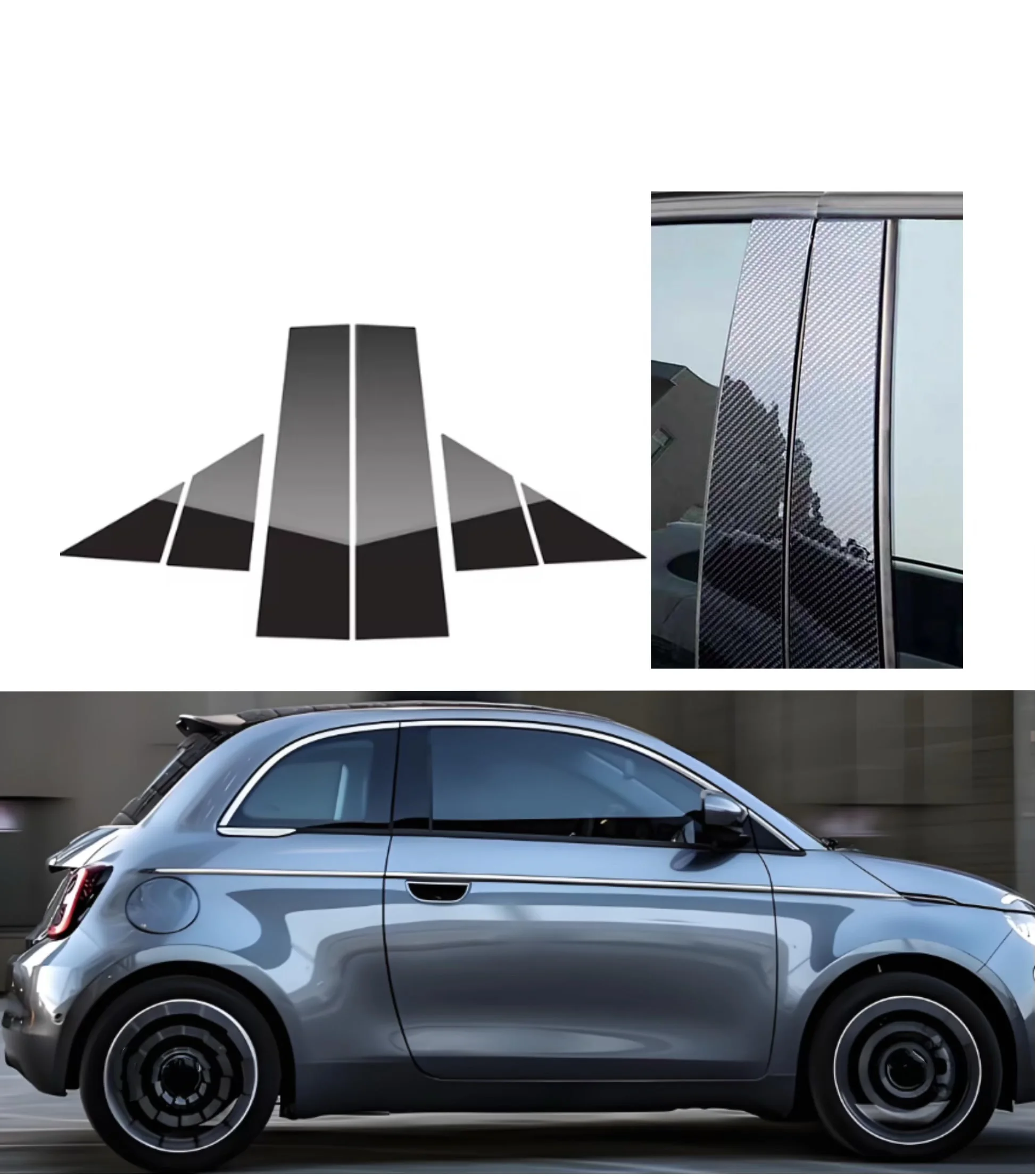 

Gloss Black Pillar Posts Fit For Fiat 500 2008-2023 For Abarth 595 595 2012-2023 Window Decor Door Side Mouliding Trim Cover