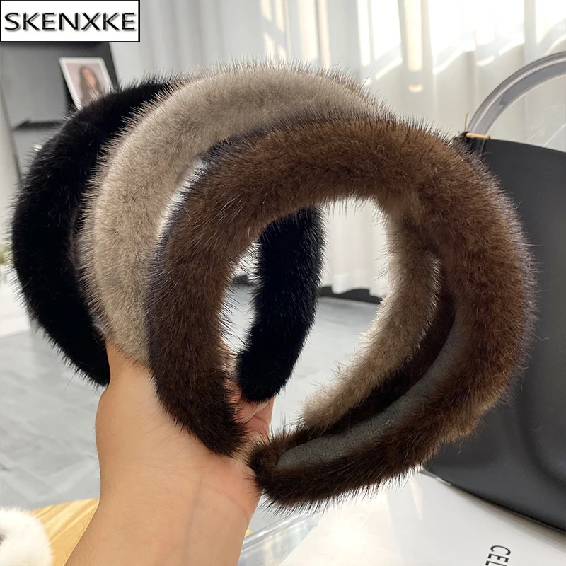 

Hot Sale Women Luxury winter 100% Real Mink Fur Headbands High Quality Real Fur Hair Band Lady Fashion Hair Hoop Furry Gift