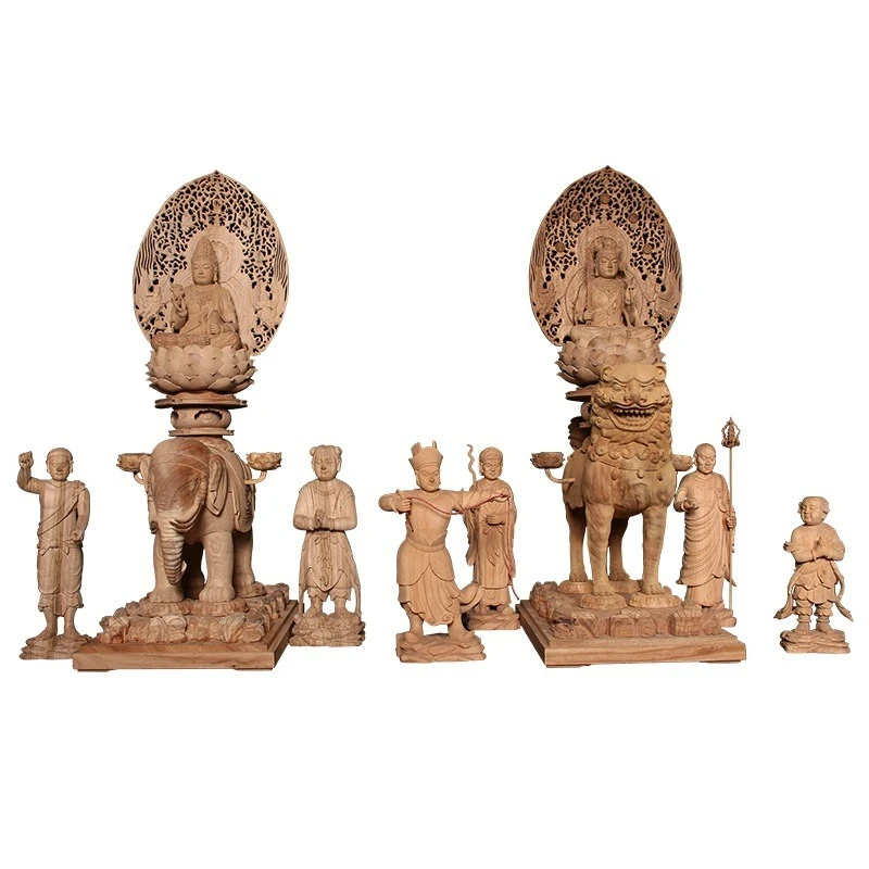 Pure handmade wood carving white embryo Buddha statue white embryo antique desktop floor ornament