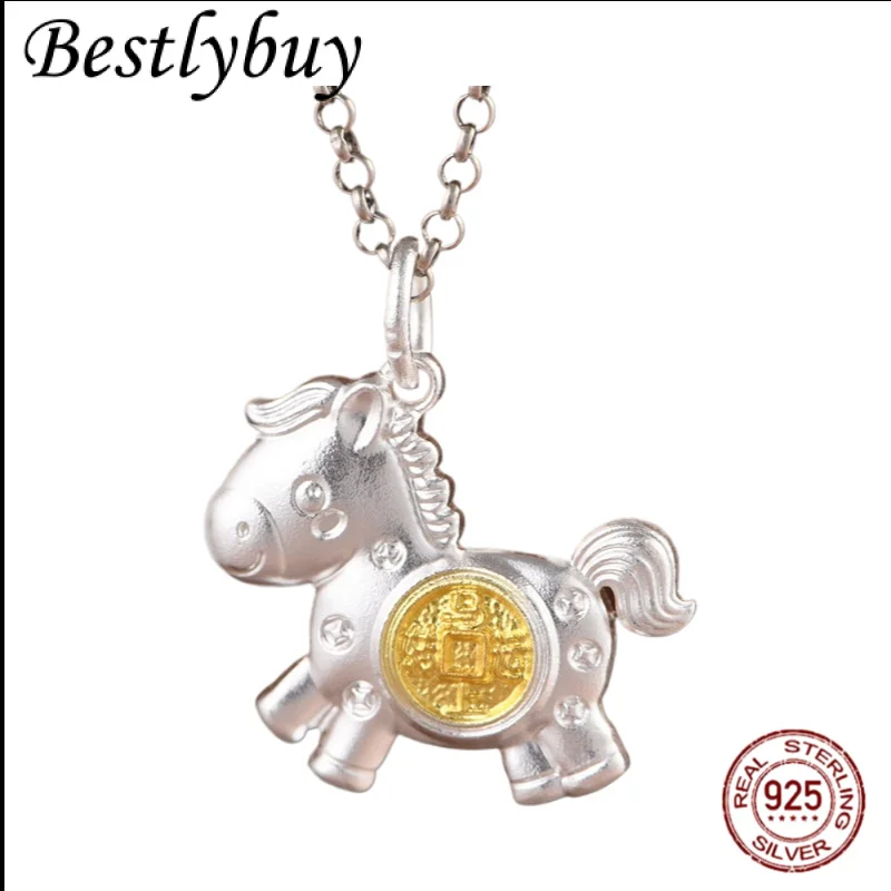 

НОВЫЙ позолоченный трехмерный двусторонний кулон Lucky Pony из стерлингового серебра 990, мужской и женский персонализированный кулон