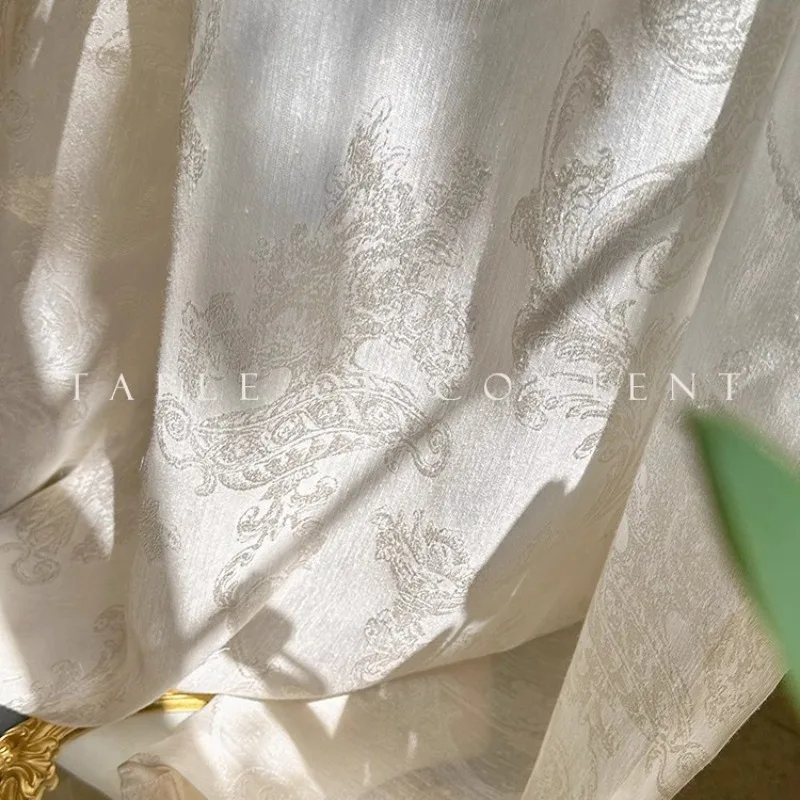 Paris Old Dream French Palace Style Retro High-Level Jacquard Gauze Curtain Relief Curtains for Living Dining Room Bedroom Decor