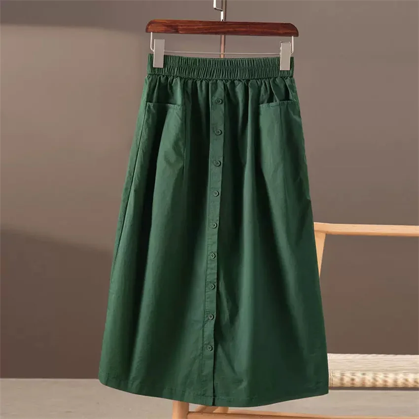 Gowyimme 2026 New Spring Summer Fahion Big Size Women High Waist Skirt Cotton Girl Midi-long A-line Solid Skirts Bottomings 1874