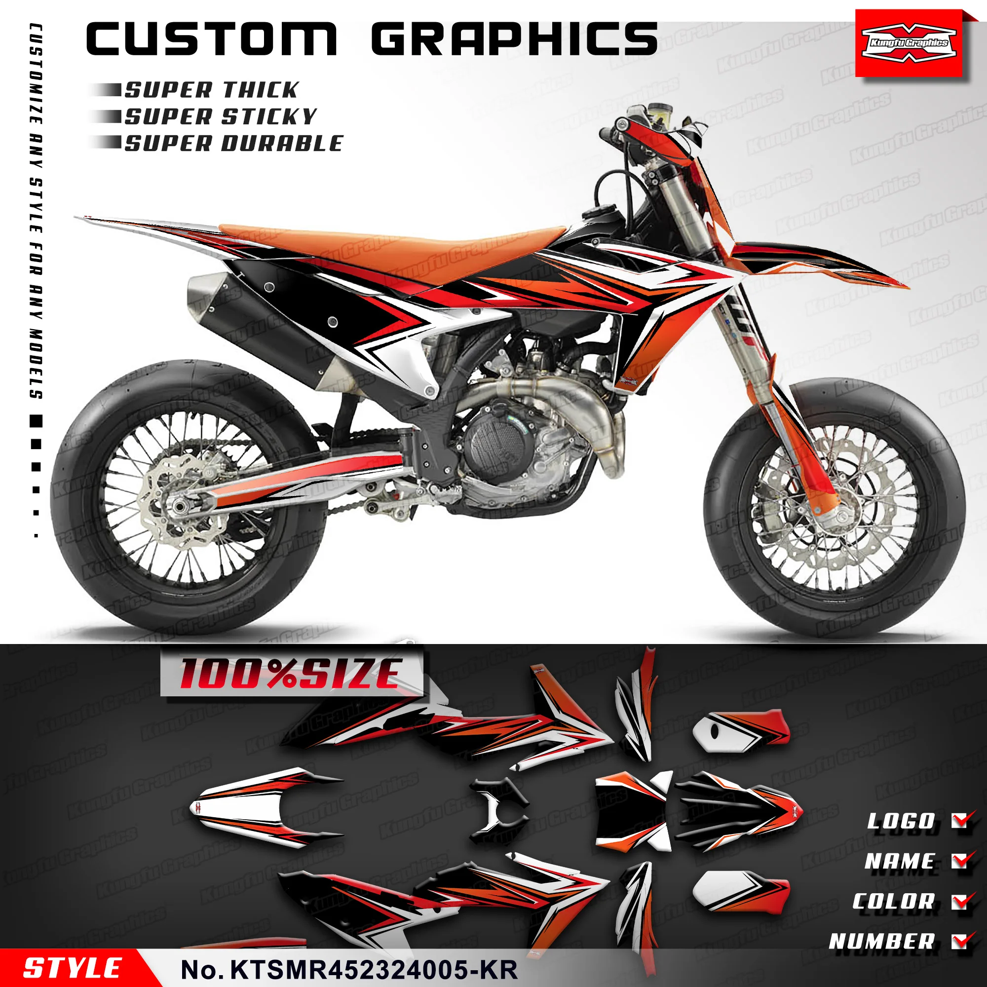 

KUNGFU GRAPHICS Dirt Bike Stickers Adhesive Decals for KTM SMR 450 SMR450 2023 2024, Rebuilding, KTSMR452324005-KR