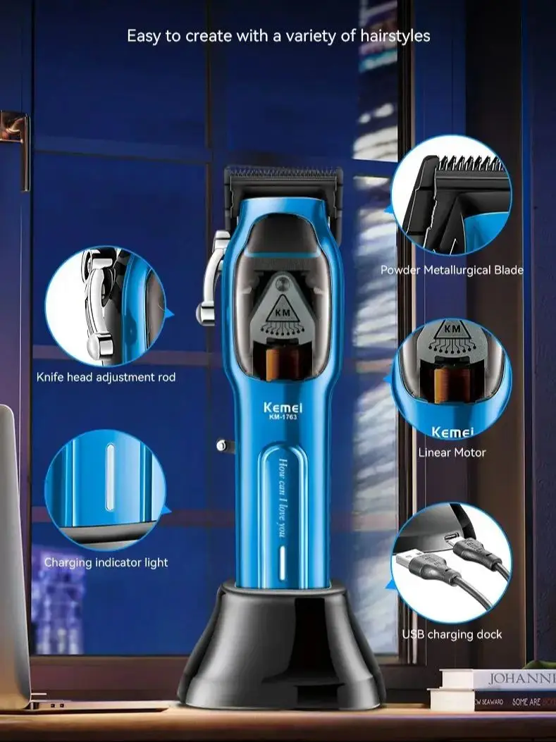Kemei Professional Hair Clipper Barber Cordless Hair Trimmer Electric Hair Cutting Machine Powerful Magnetic Motor 9000RPM 10W image 6