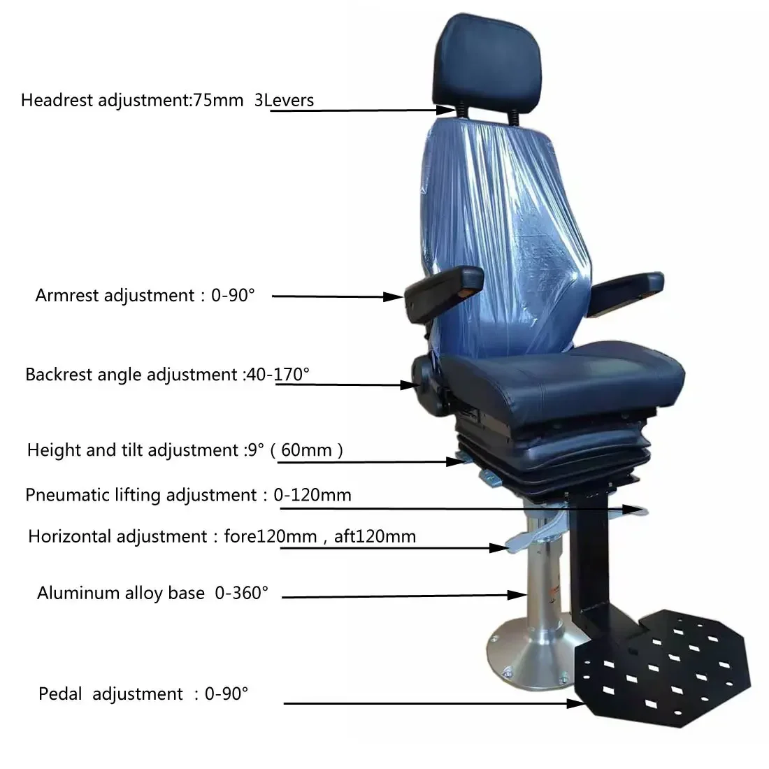 2026 Factory Direct Customized Marine Captain Seat With Height Adjustment And Pedal Helm Seat Damping Shipping Seating