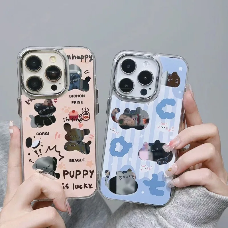 

2025 New Cute Cartoon Hollow Panda Mirror, Suitable for IPhone 16 14 13 12 11 15 Pro Max Anti-drop Fingerprint Hard Phone Case