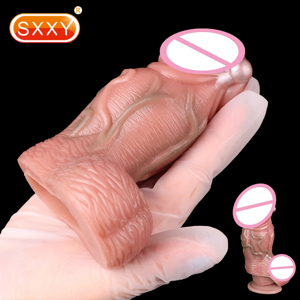 SXXY Open-ended Silicone Dick Sheath With Anti-drop Ring Ultra Realistic Penis Sleeve Cock Enlargement Sex Toys For Men