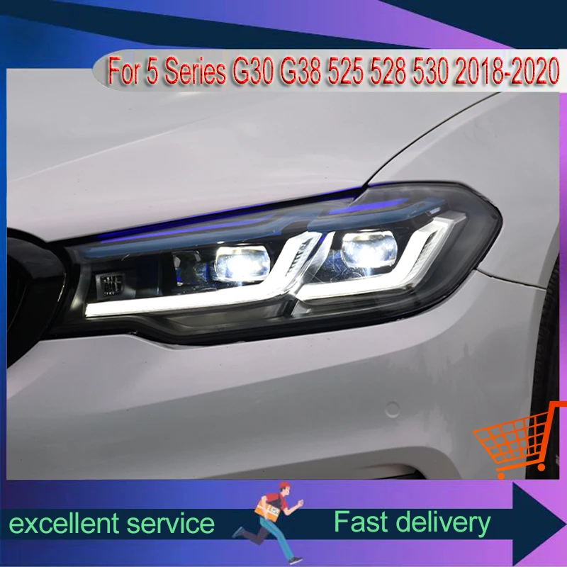 Car Double Blue Eyebrow Headlight For BMW 2018-2020 5 Series G30 G38 525 528 530 Refit LED Front Lamp Assembly Auto Accessories