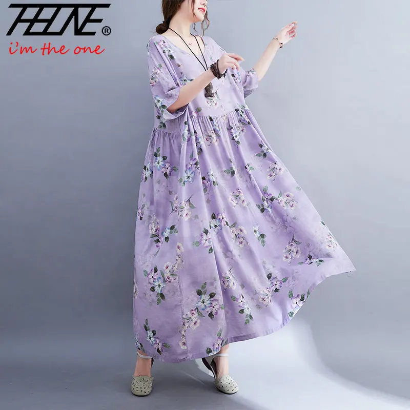 Vestidos De Mujer Oversized Bloemen Zomer Losse Jurk Vrouwen Gewaad Bohemien Of Boho Casual Strand Koreaanse Mode Retro Lange Jurken