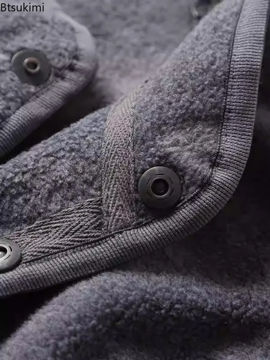 Autumn Winter Men's Double-sided Fleece Jacket Stand Collar Single Breasted Coatst Loose Fashionable Solid Cardigan Sweatshirt