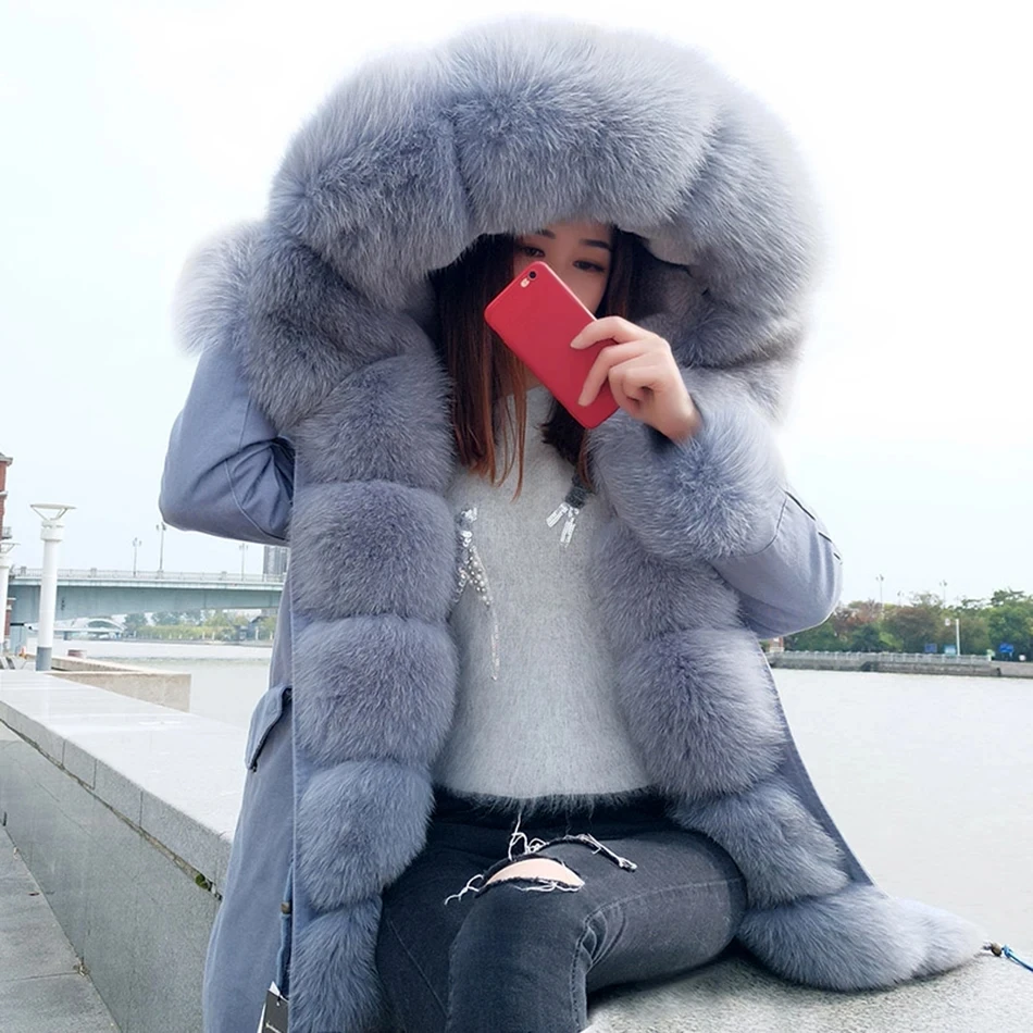 

2020MaoMaoKong Real Fox Fur Hooded Jacket Women Parker Long Coat, Winter Warm Jacket Mulher Parka Women Casual Jacket