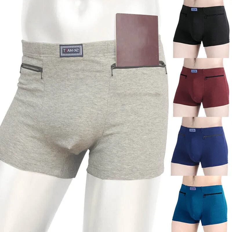 Double Zipper Pocket Modal Panties Anti-Theft Panties With Two Pockets Men’s Box Briefs Underwear