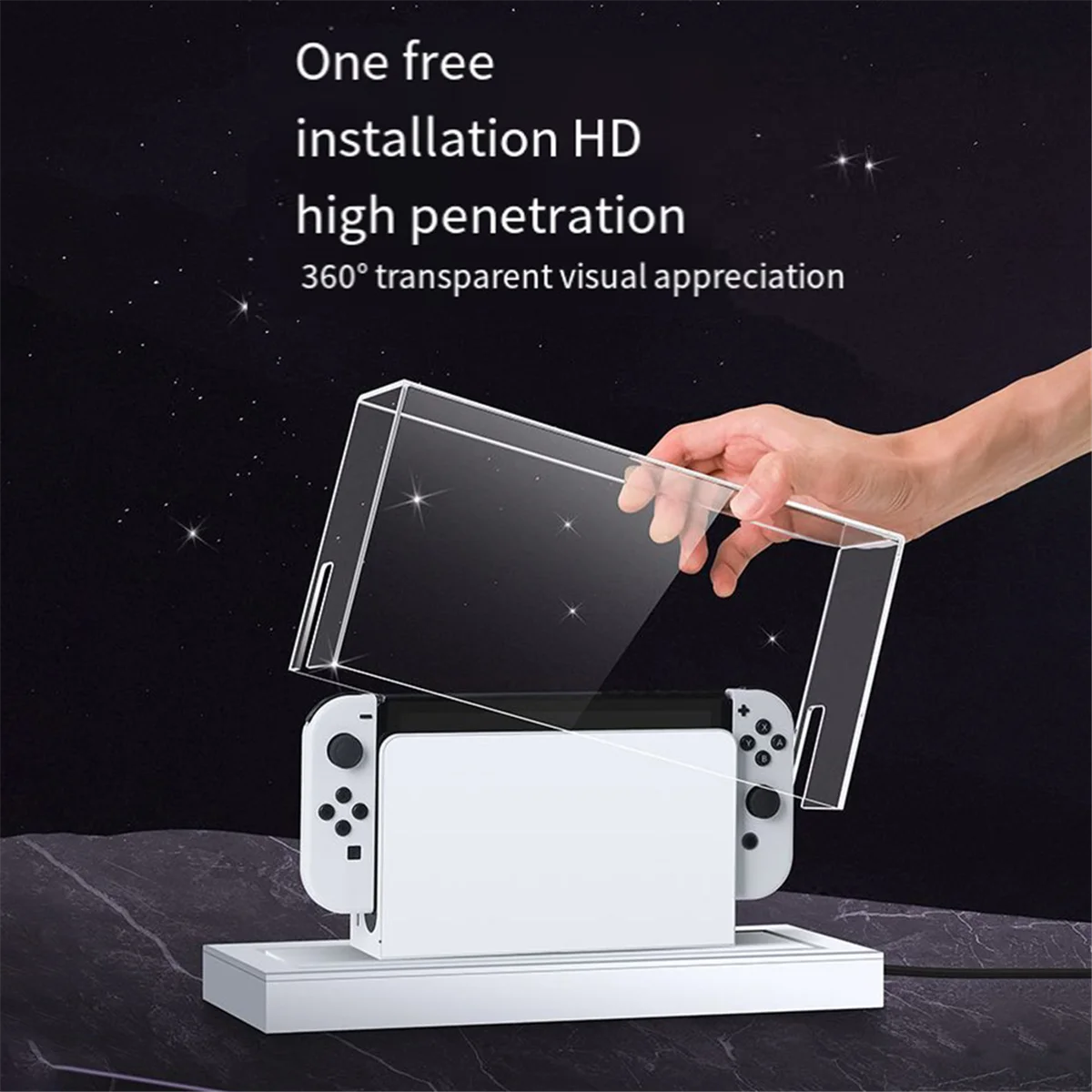 Hot! Clear Dust Cover with RGB Luminous Base for Switch/OLED Protection Cover Protective Sleeve Acrylic Display Shell D
