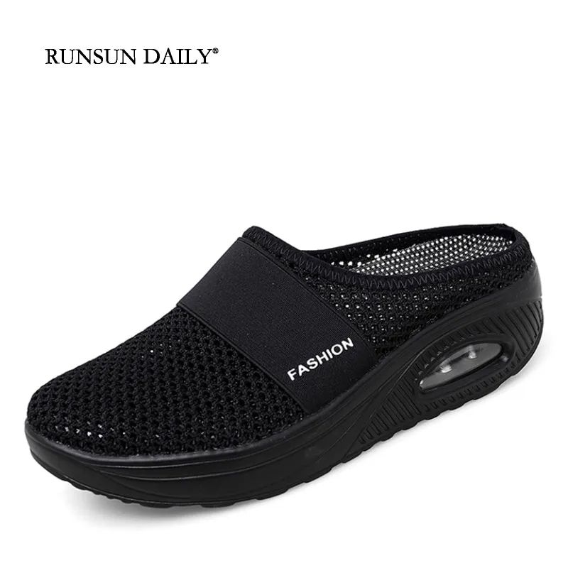 Sneakers Air Cushion Women Walking Shoes Comfortable Breathable Casual Mother Shoes Platform Increasing Height Slip-on Sandals